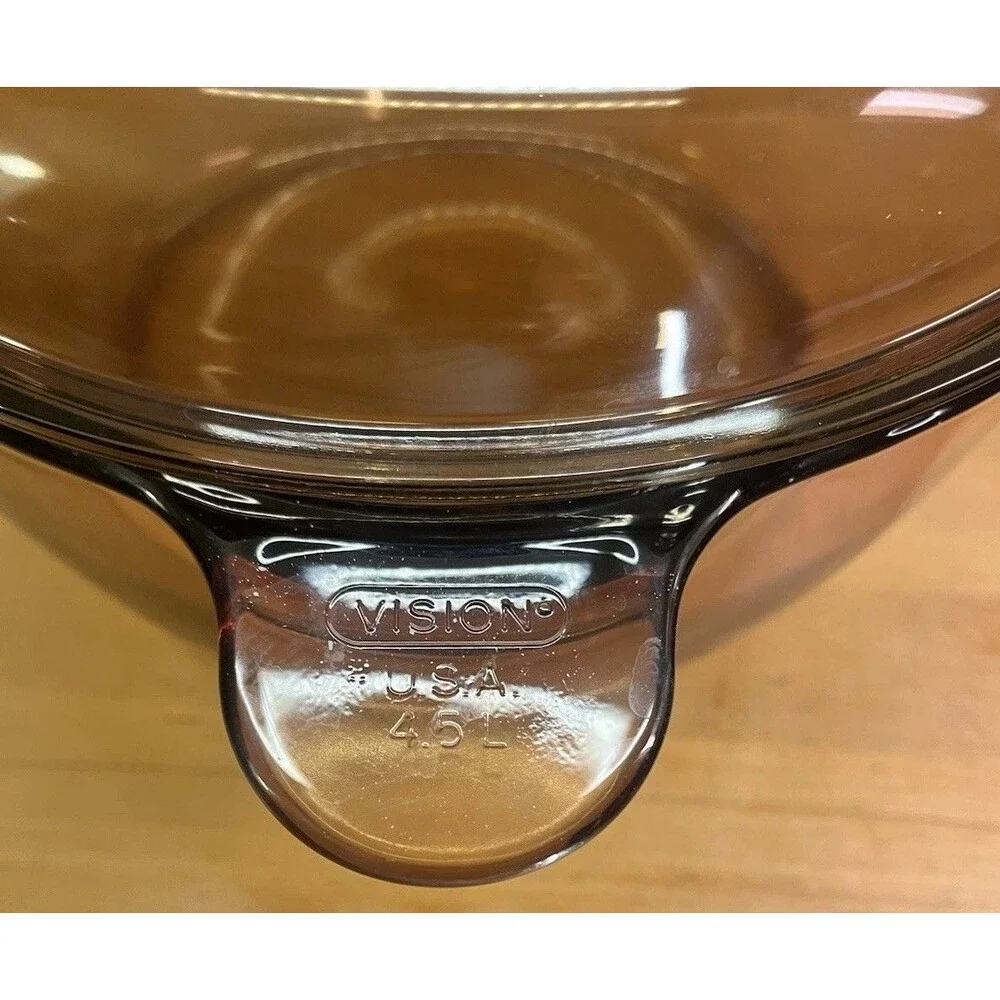 Vtg Corning Ware Visions Amber Glass Cookware 4.5L Dutch Oven Pyrex Lid Like New